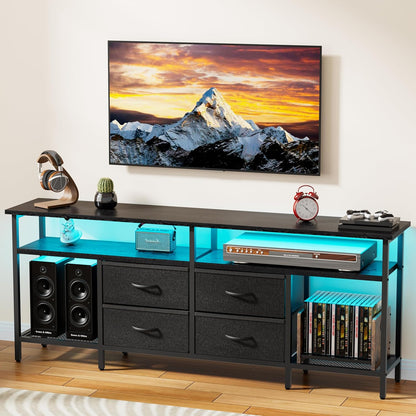 TV Stand for 55/60/65/70 Inch TV, Modern Entertainment Center with LED Lights and Power Outlets, TV Stand with Drawers and Shelves, Media Console with Storage for Living Room Bedroom, Black
