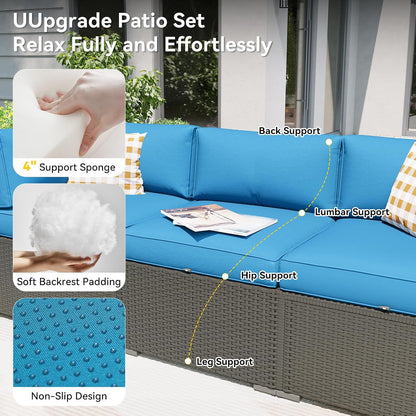 Patio Furniture Set, 7 Piece Outdoor Sectional Sofas with Waterproof Cover, Wicker Rattan Outdoor Furniture Patio Conversation Set for Backyard, Garden Peacock Blue