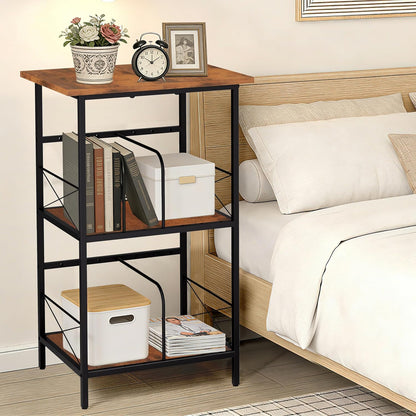 Record Player Stand with 4 Adjustable Dividers, Vinyl Record Storage Holds 200 Lps, 3 Layer End Table, Multi-Functional Record Player Table for Home, Rustic Brown