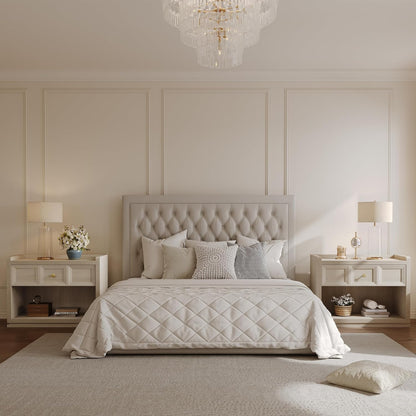 31" Wide Nightstands Set of 2, Large Night Stands with Drawer, Oversized King Size Nightstand Bedside Table for Bedroom, Farmhouse End Side Table Set of 2 with round Corners,Grey White Oak