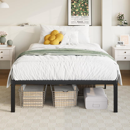 Twin Bed Frame, 14 Inch Metal Platform Beds with Storage Space, No Box Spring Needed and Easy Assembly, Black