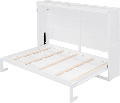 Modern Farmhouse Solid Wood Murphy Bed Chest/Space Saving/Wood Slat Support/Queen,White
