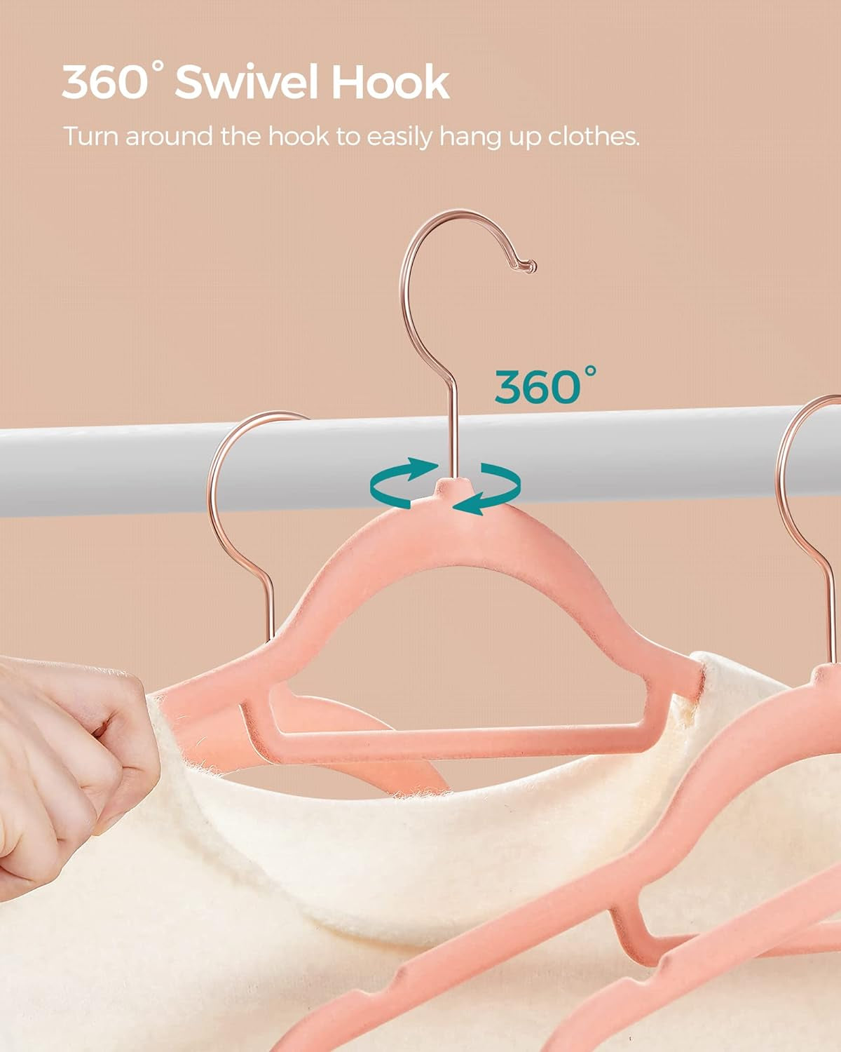Velvet Hangers, Set of 50 Clothes Hanger with Rose Gold Swivel Hook, Non-Slip, and Space-Saving, 0.2-Inch Thick, 17.1-Inch Long for Coat, Shirt, Dress, Pants, Tie, Coral Pink UCRF21PK50