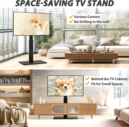 TAVR Universal Floor TV Stand Base for 32-75 Inch Tvs up to 110 Lbs with Swivel Height Adjustable Mount, Black Tempered Glass Base for Media Storage and Space Saving