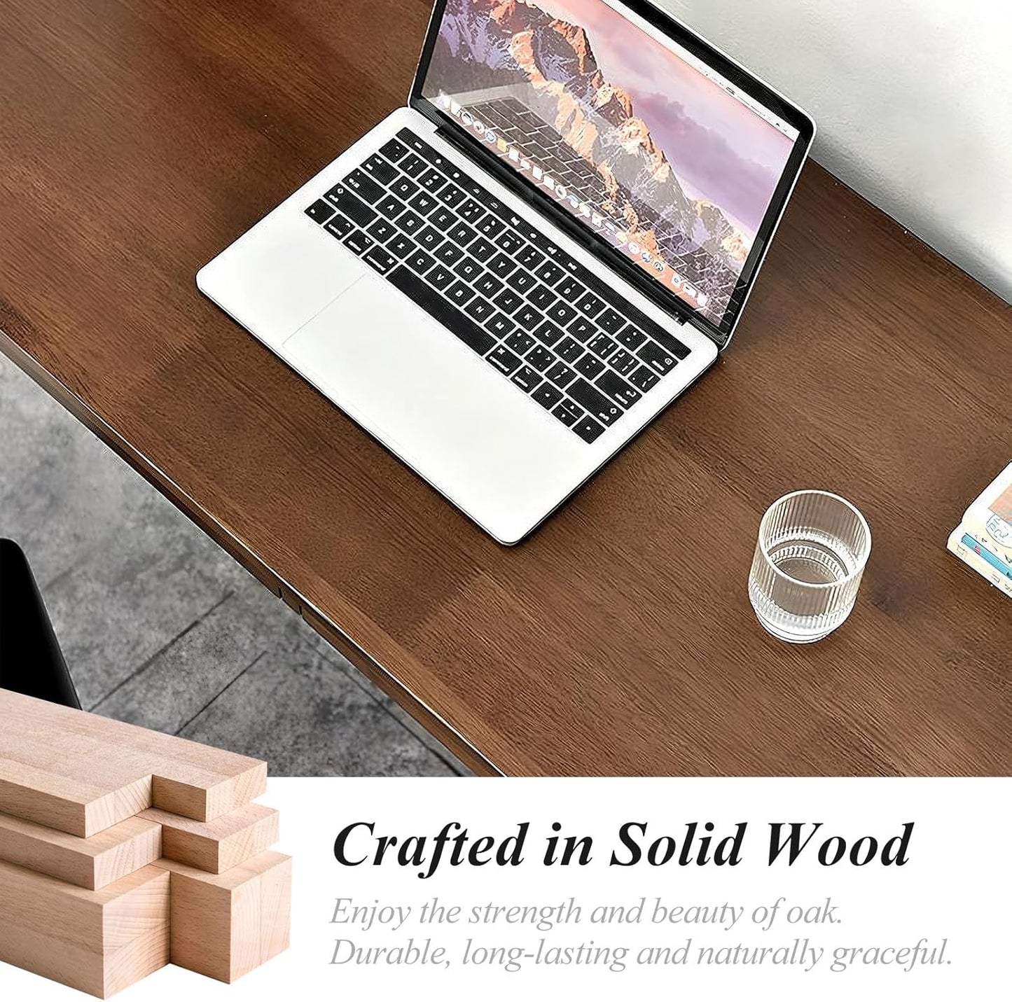 Solid Wood Computer Desk with Drawers, Modern Writing Desk for Home Office, Mid Century Modern Desk, Oak Study Table, 35.4X19.9X29.5 Inches (Single Drawer), Walnut