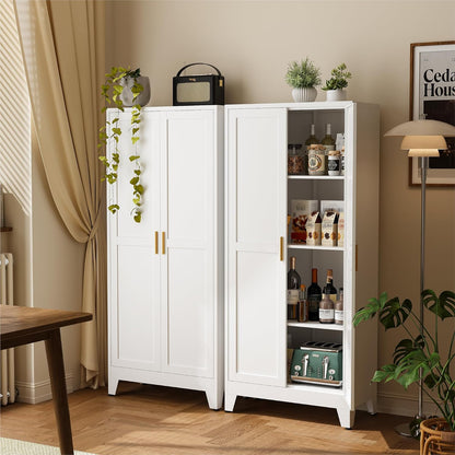61" Tall Pantry Cabinet with Adjustable Shelves, White Storage Cabinet with Doors and Shelves, Sturdy Freestanding Cupboard for Kitchen Pantry, Bathroom Storage, Living Room & Office