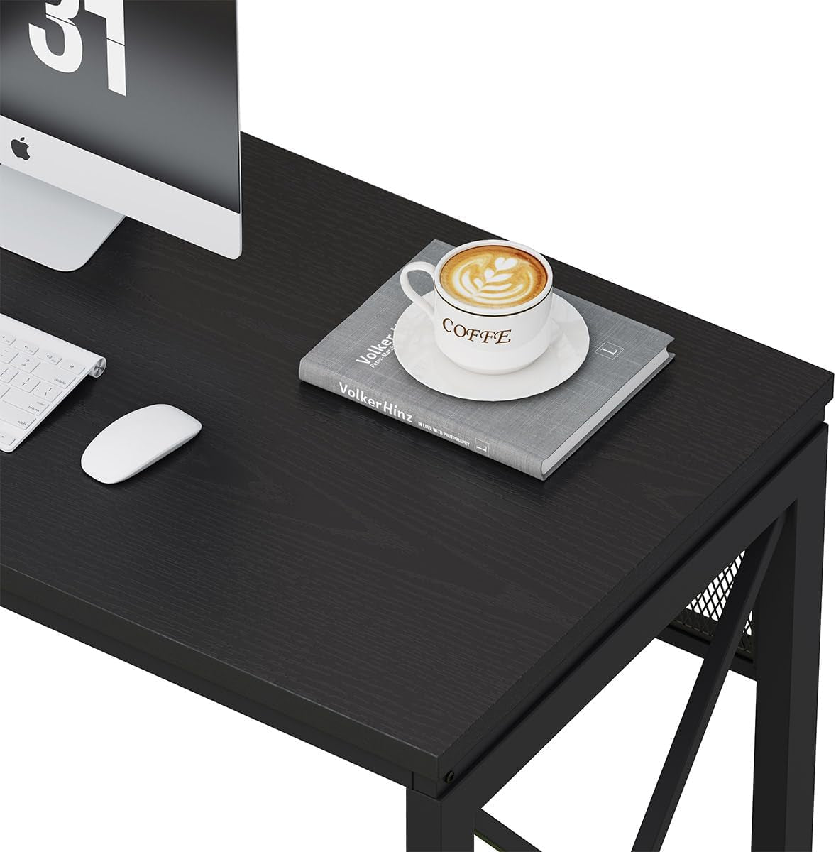 Black Computer Desk, Modern Gaming Desk, Industrial Wood Office Desks, Sturdy Writing Desks for Home Office, Living Room, Study Workstation, Bedroom (Black, 54 Inch)