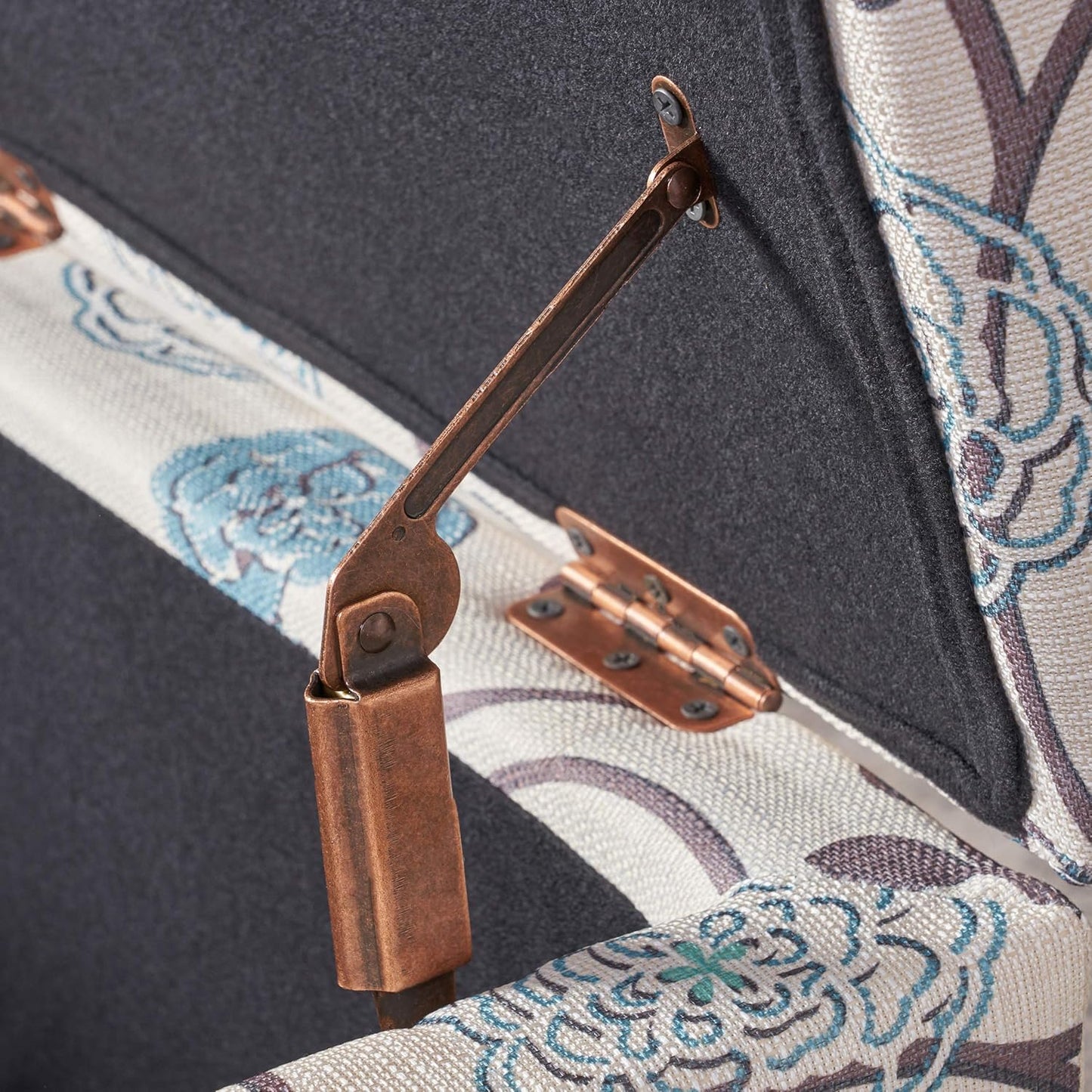 Breanna Fabric Storage Ottoman, White and Blue Floral