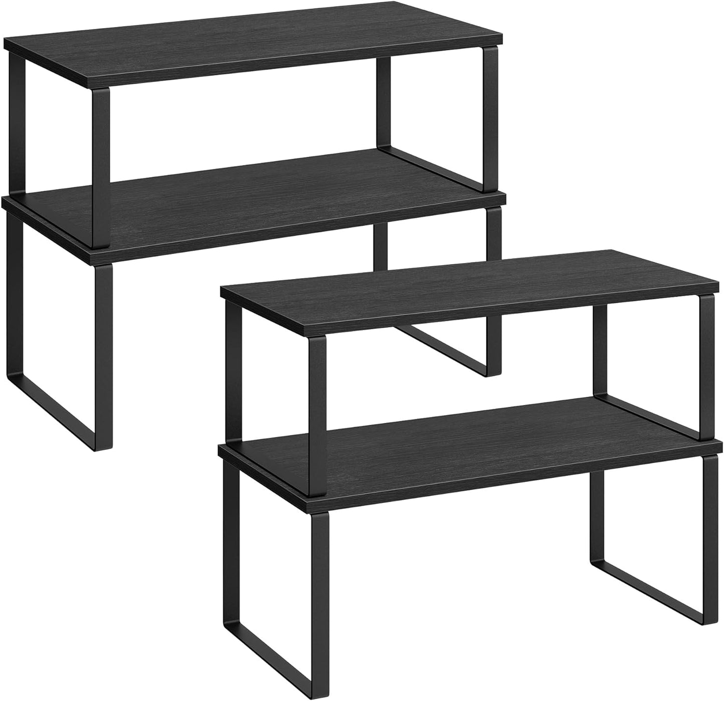 Cabinet Organizer Shelf, Set of 4 Kitchen Counter Shelves, Kitchen Storage, Spice Rack, Stackable, Expandable, Metal and Engineered Wood, Cloud White and Natural Beige UKCS010N01