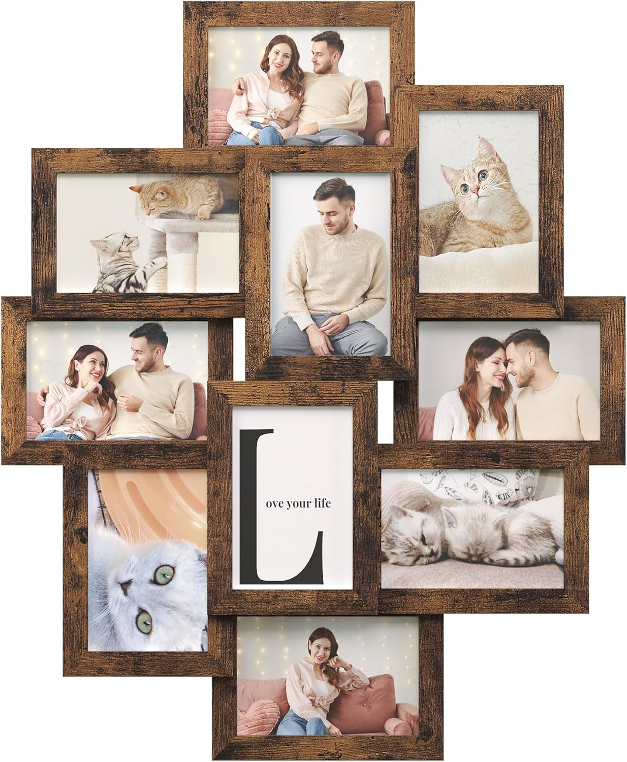 4X6 Collage Picture Frames, 10-Pack Photo Collage Frame for Wall Decor, Glass Front, Assembly Required, Rustic Brown URPF020X02