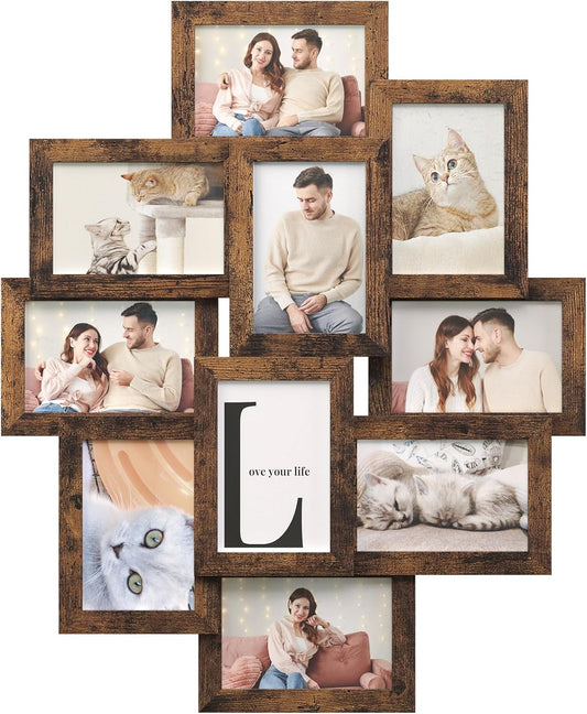 4X6 Collage Picture Frames, 10-Pack Photo Collage Frame for Wall Decor, Glass Front, Assembly Required, Rustic Brown URPF020X02