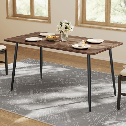 Dining Table, Dining Room Table for 4-6 People, Modern Farmhouse, for Kitchen, Quick Assembly, Heat-Resistant Surface, 29.5 X 55.1 X 29.5 Inches, Natural Walnut and Ink Black UKDT100K02V1
