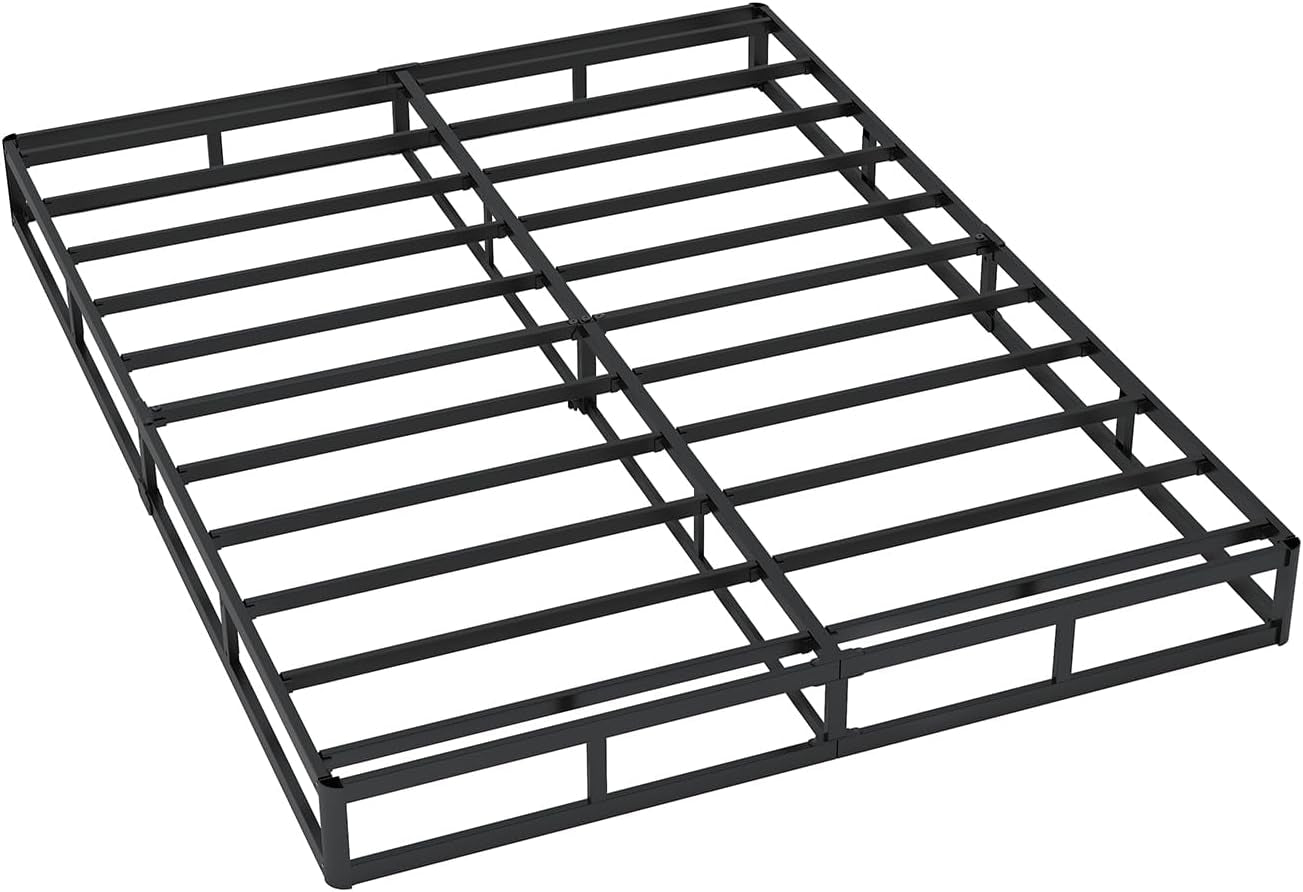 Queen Box Spring 7 Inch Low Profile Box Spring Queen Size Bed Base, 3000 Lbs Black Heavy Duty Metal Mattress Foundation with Easy Clean Fabric Cover,Easy Assembly
