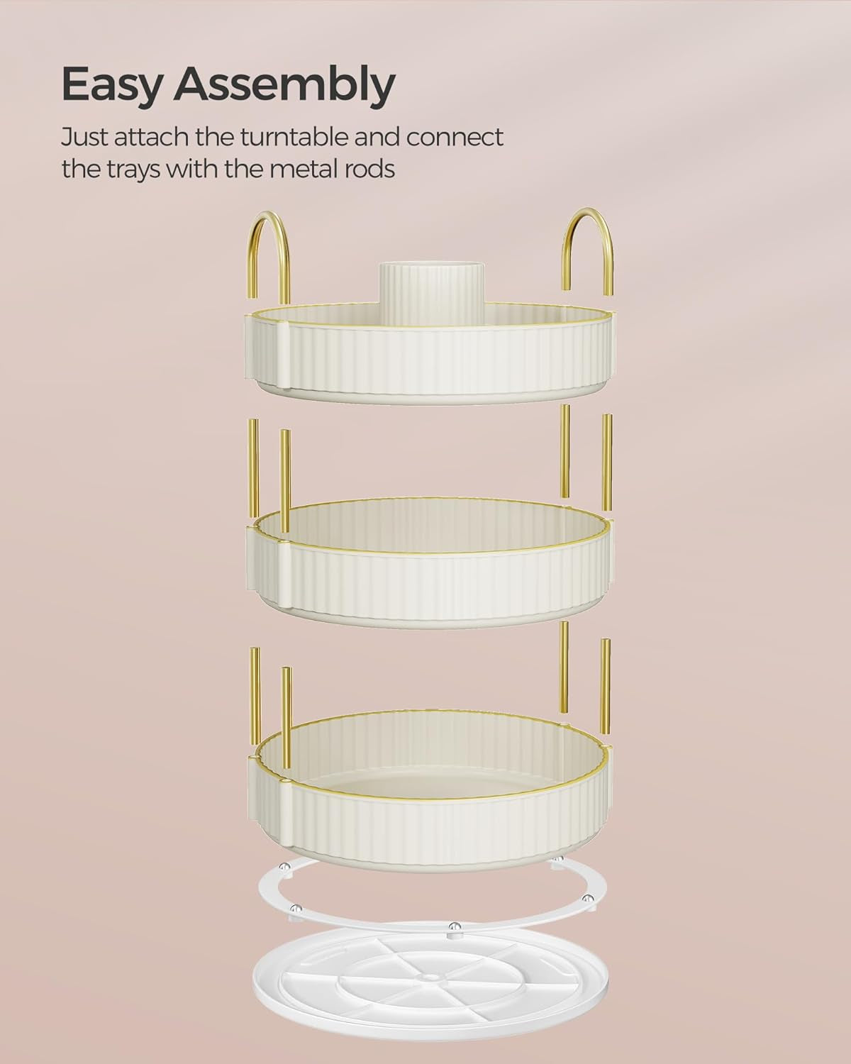 Makeup Organizer, 3-Tier round Rotating Skincare Organizer Countertop, Customizable, Toiletries Vanity Organizer, Lazy Susan, Gift, Cloud White UJKA011W01