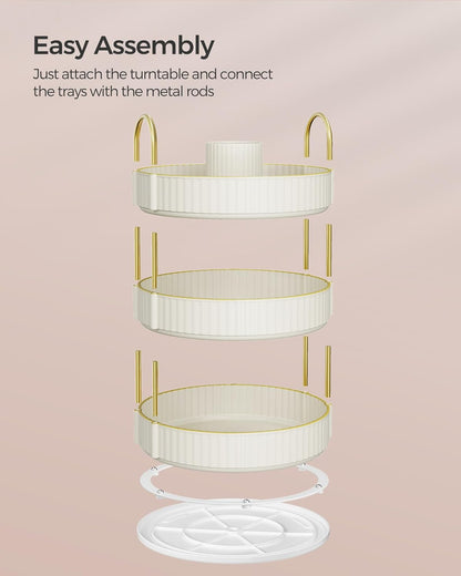 Makeup Organizer, 3-Tier round Rotating Skincare Organizer Countertop, Customizable, Toiletries Vanity Organizer, Lazy Susan, Gift, Cloud White UJKA011W01