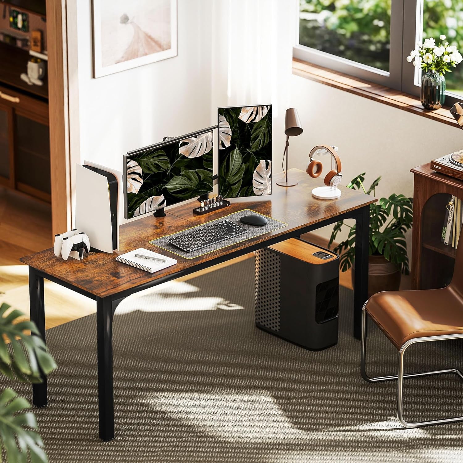 Modern Simple Large Computer Desk, 71" Long Home Office Desk for Two Person, Multi-Purpose Computer Table for Home Office Study, Rustic Brown