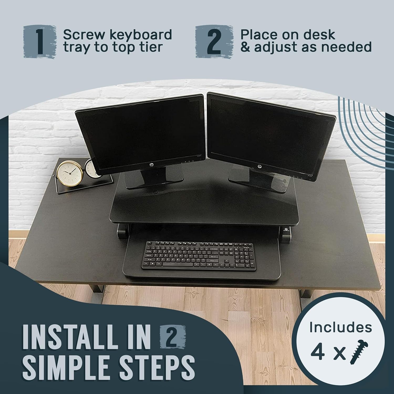 Standing Desk Converter - 32 Inch Adjustable Sit to Stand up Workstation, Particle Board, Dual Monitor Desktop Riser with Keyboard Tray, for Home Office Laptop, Black 32"