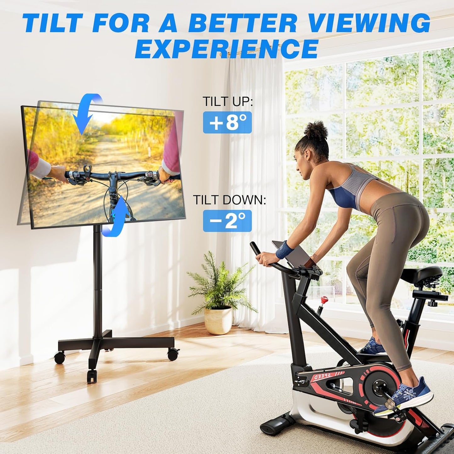 Mobile TV Cart Rolling TV Stand for 23-65 Inch Screens, Portable TV Stand on Wheels with Tilt and Height Adjustable, Outdoor TV Mount Stand Holds up to 88 Lbs for Home Office MAX VESA 400X400Mm