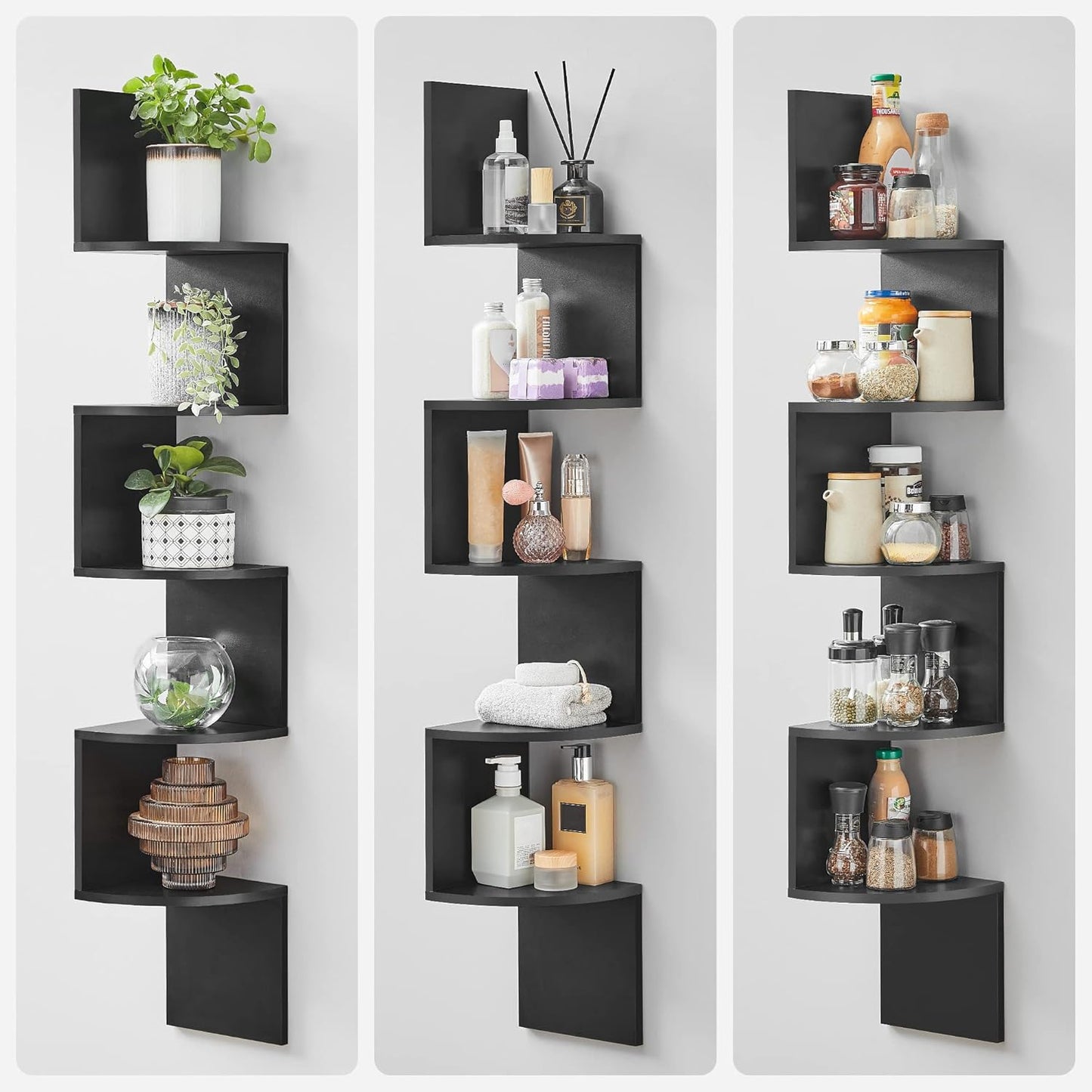 Corner Shelf Wall Mount, 5-Tier Floating Corner Bookshelf, Plant Shelf for Bedroom, Living Room, Bathroom, Home Office, Cloud White