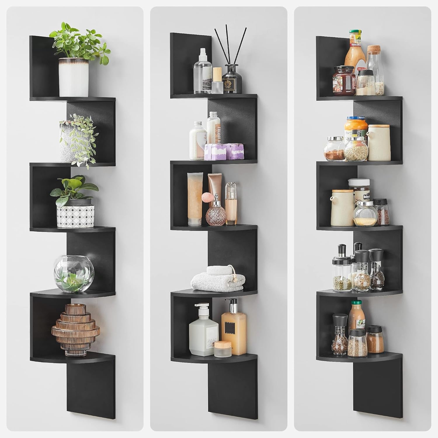 Corner Shelf Wall Mount, 5-Tier Floating Corner Bookshelf, Plant Shelf for Bedroom, Living Room, Bathroom, Home Office, Cloud White