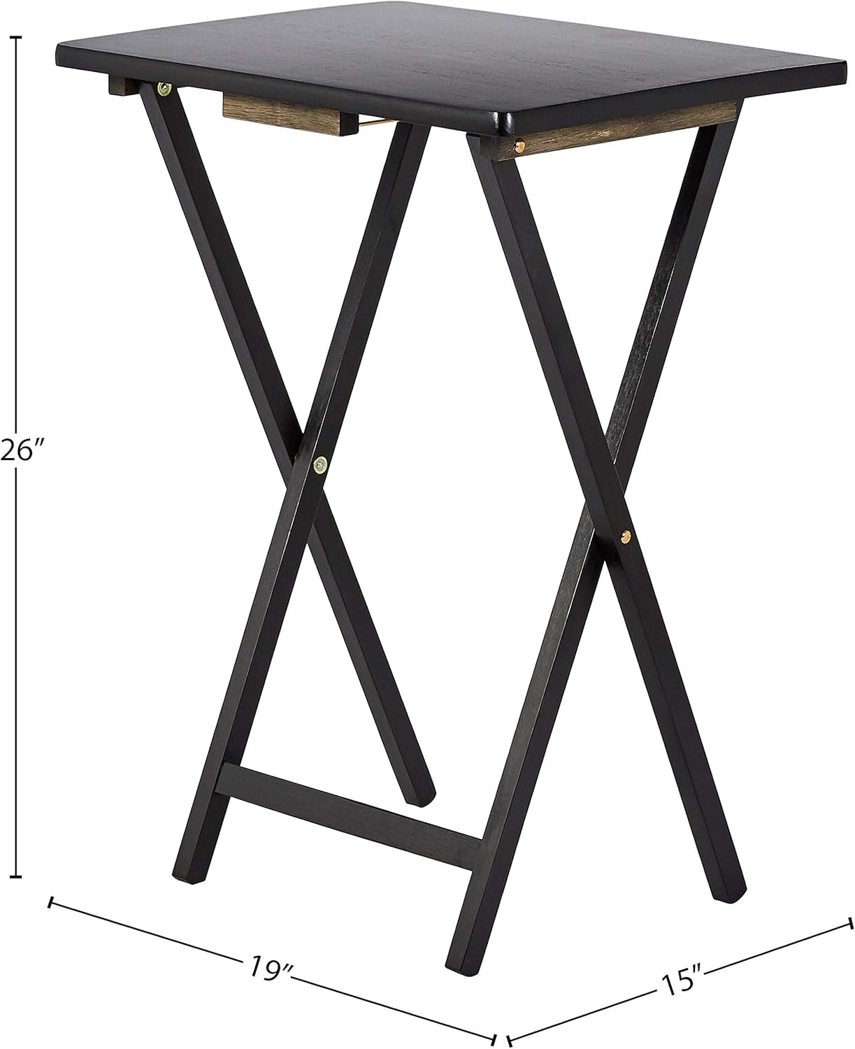 Portable TV Dinner 4-Pack Rectangular Folding Tray Table with Storage Rack, Black, 15" X 19" X 26"