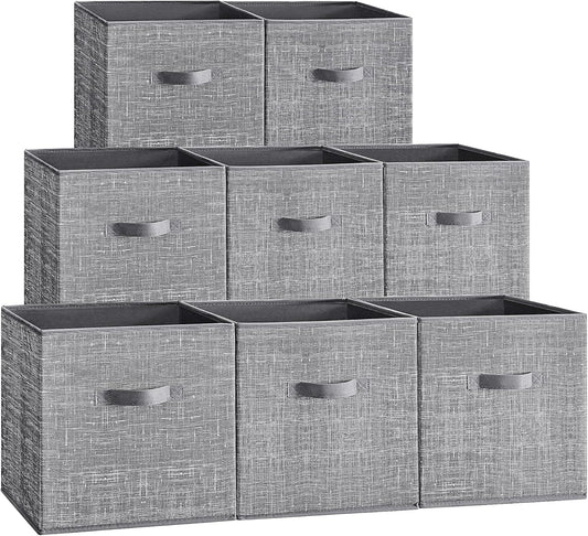 Storage Cubes, 13-Inch Non-Woven Fabric Bins with Double Handles, Set of 8, Closet Organizers for Shelves, Foldable, for Clothes, Cattail Gray UROB833G01