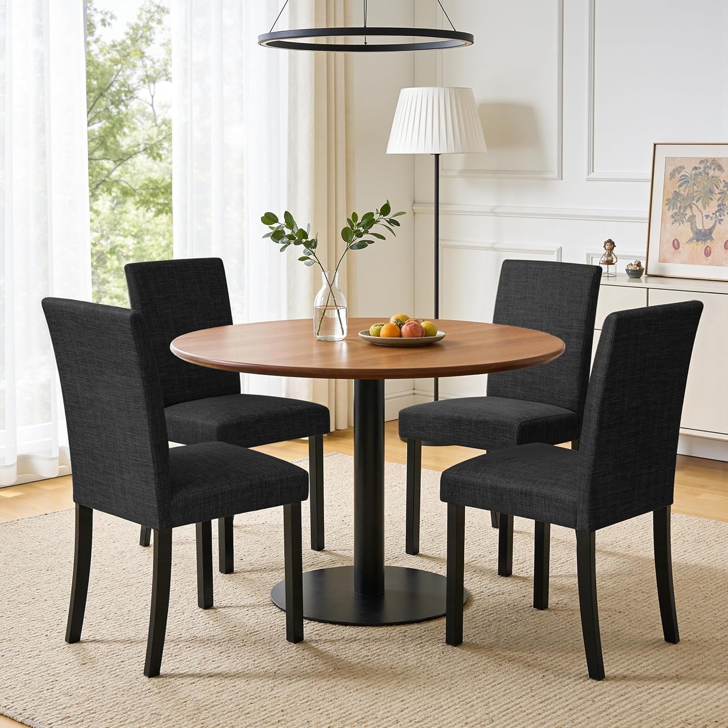 Upholstered Dining Chairs Set of 4, Fabric Dining Room Chairs with Solid Wood Legs, Modern Parson Chairs for Kitchen, Restaurant, Hotel, Black
