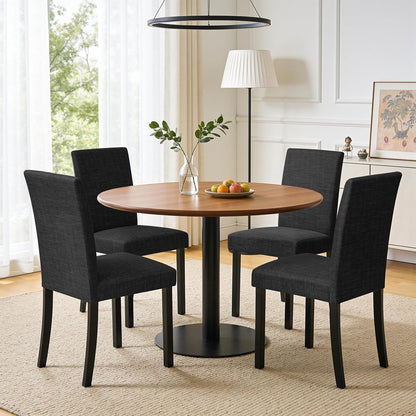 Upholstered Dining Chairs Set of 4, Fabric Dining Room Chairs with Solid Wood Legs, Modern Parson Chairs for Kitchen, Restaurant, Hotel, Black