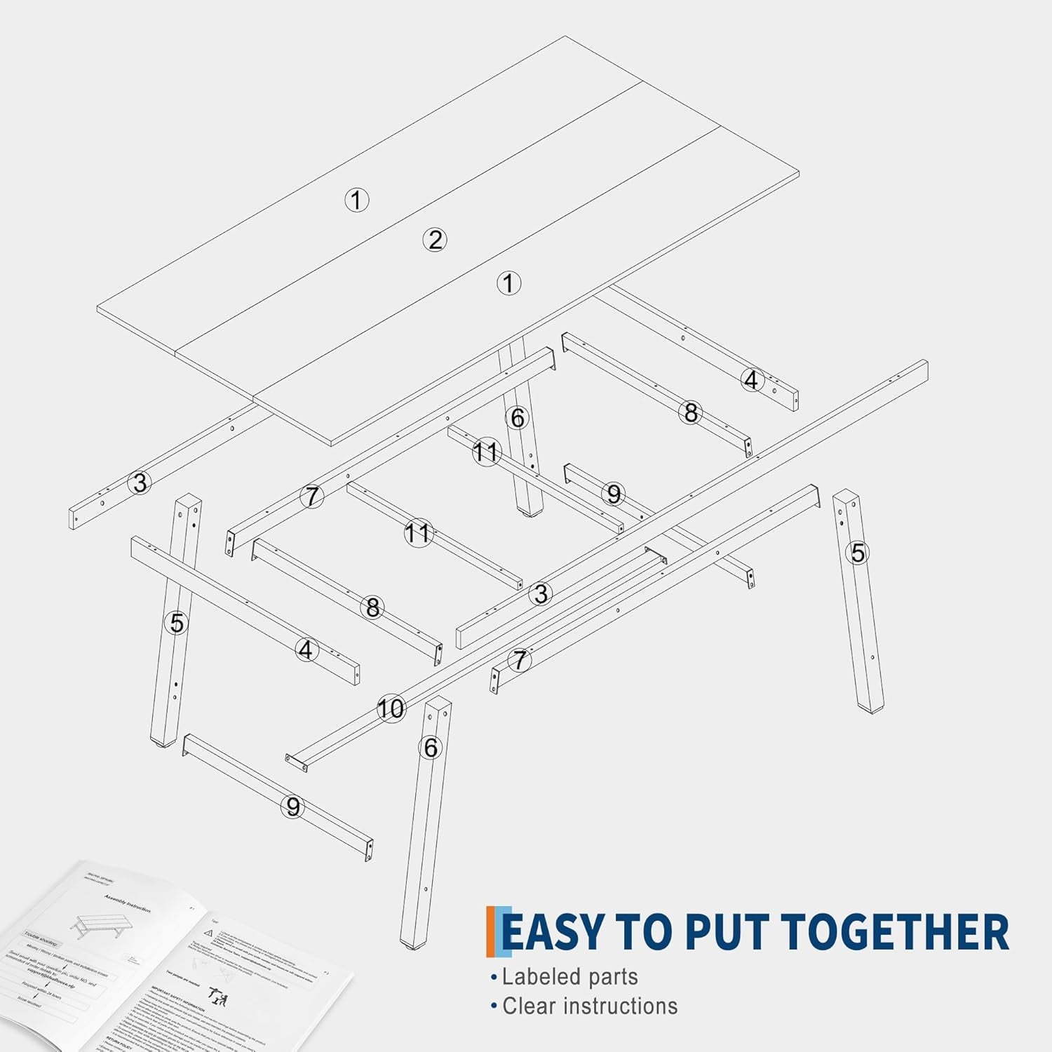 Industrial Dining Table for 6-8 People, 70.87" Long Large Kitchen Table with Sturdy Metal Frame, Rectangular Counter for Dinner, Kitchen, Dining Room (Brown, 71" Non-Extendable)