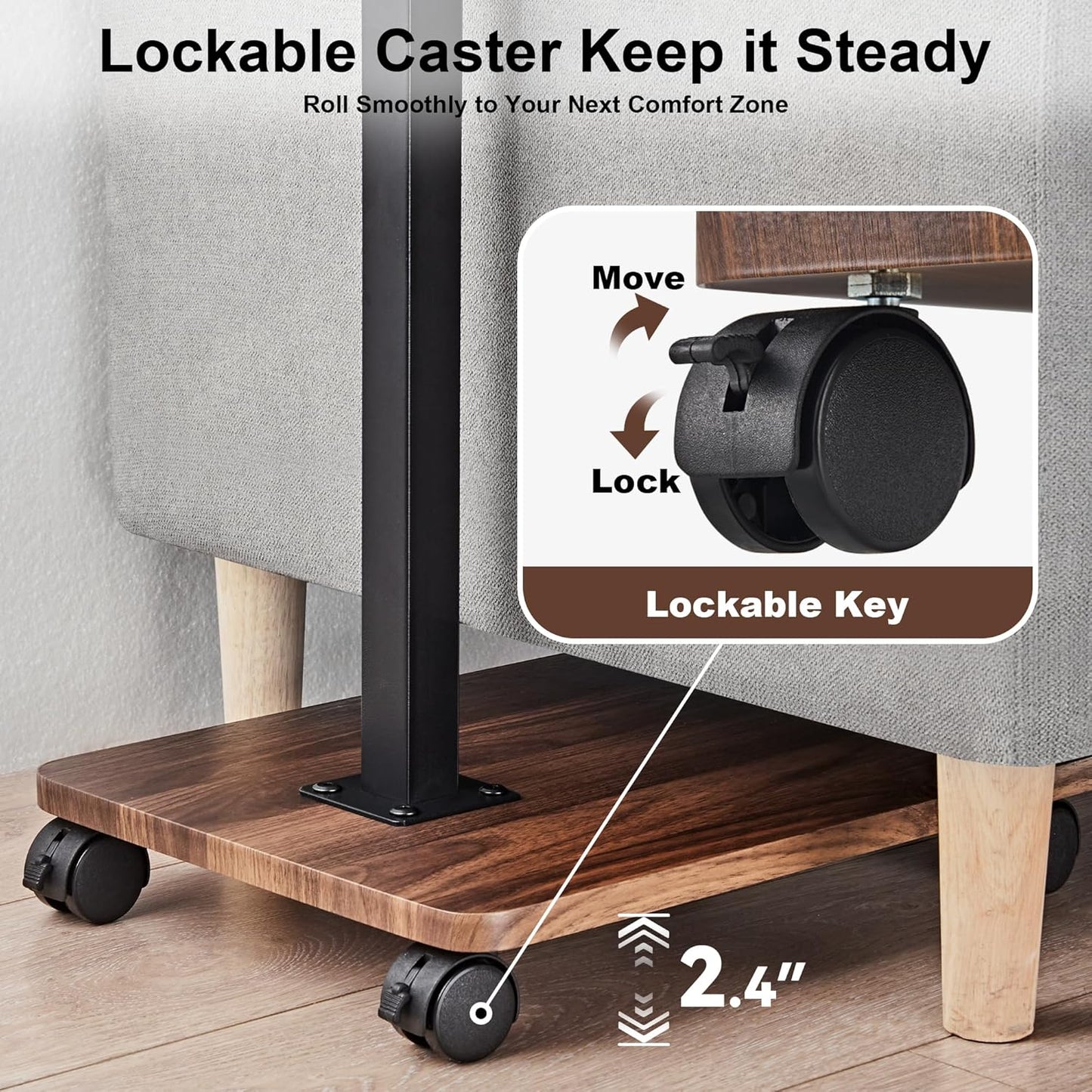 TV Tray Table Sofa Side Table Adjustable Height, 360°Swivel Couch Table for Small Spaces, C Shaped End Tables Living Room and Bedroom for Sofa, Bed, Chair, Snack, Living Room (Walnut Brown)