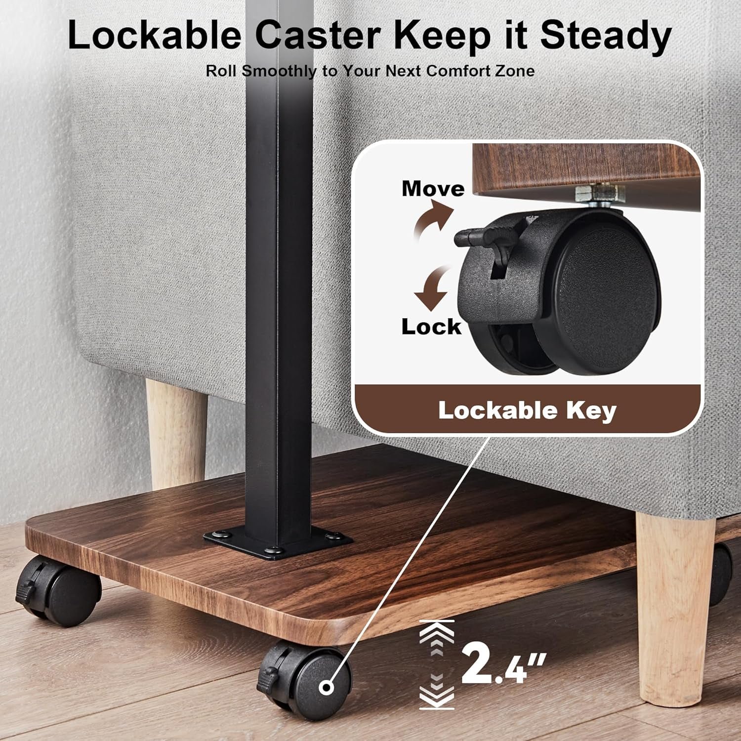 TV Tray Table Sofa Side Table Adjustable Height, 360°Swivel Couch Table for Small Spaces, C Shaped End Tables Living Room and Bedroom for Sofa, Bed, Chair, Snack, Living Room (Walnut Brown)