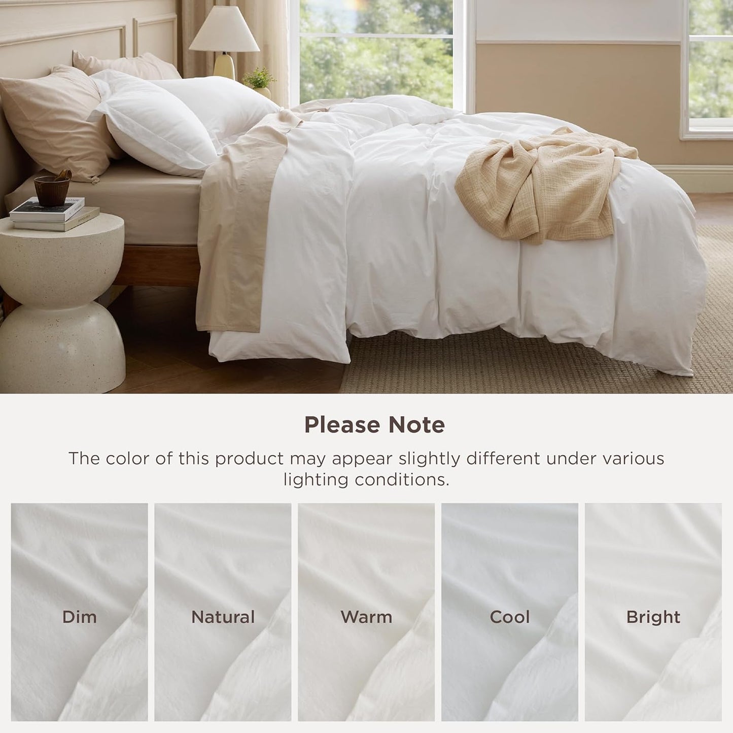 Bedsure 100% Washed Cotton Duvet Cover King Size - Natural White Minimalist Bedding Set Linen like - Purewoven Plain Simple & Soft Comforter Cover for All Seasons (Natural White, King, 104"X90")
