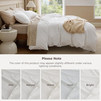 Bedsure 100% Washed Cotton Duvet Cover King Size - Natural White Minimalist Bedding Set Linen like - Purewoven Plain Simple & Soft Comforter Cover for All Seasons (Natural White, King, 104"X90")