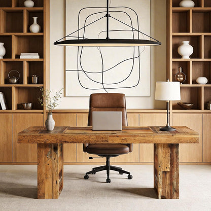63" Large Executive Desk, Farmhouse Computer Office Desk Wooden Writing Table Rustic Rectangle Business Workspace Table for Home Office, Distressd Brown