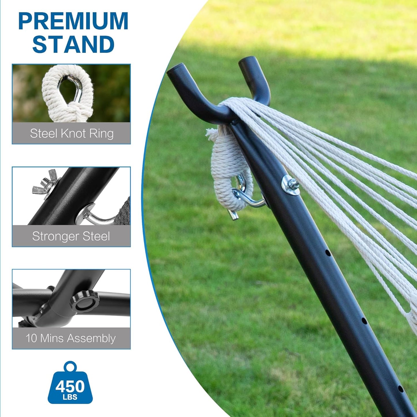 Double Hammocks with Stand for Outside, Portable Space Saving Heavy-Duty Steel Stand for Indoor Outdoor Patio, 450 Lbs Capacity (Tropical)