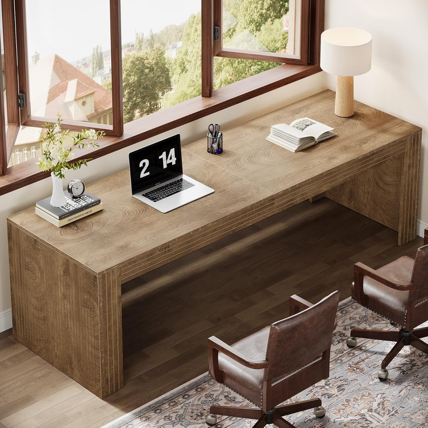 79-Inch Extra Long Desk, Two Person Double Desk for Home Office, Wooden Long Computer Desk Writing Table for Office, Natural Oak