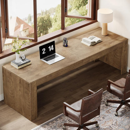 79-Inch Extra Long Desk, Two Person Double Desk for Home Office, Wooden Long Computer Desk Writing Table for Office, Natural Oak