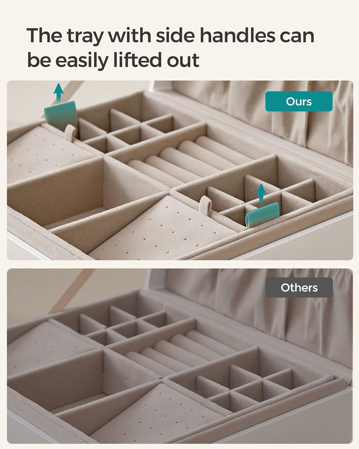 2-Layer Jewelry Box, Jewelry Organizer with Handle, Removable Jewelry Tray, Jewelry Storage, Floating Effect, 8.1 X 9.4 X 4.3 Inches, Gift Idea, White UJBC165W01