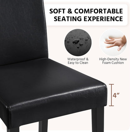 Dining Chairs Set of 4 PU Leather Upholstered Parsons Dining Chairs with Solid Wood Legs for Kitchen/Living Room/Restaurant, Modern Style, Black