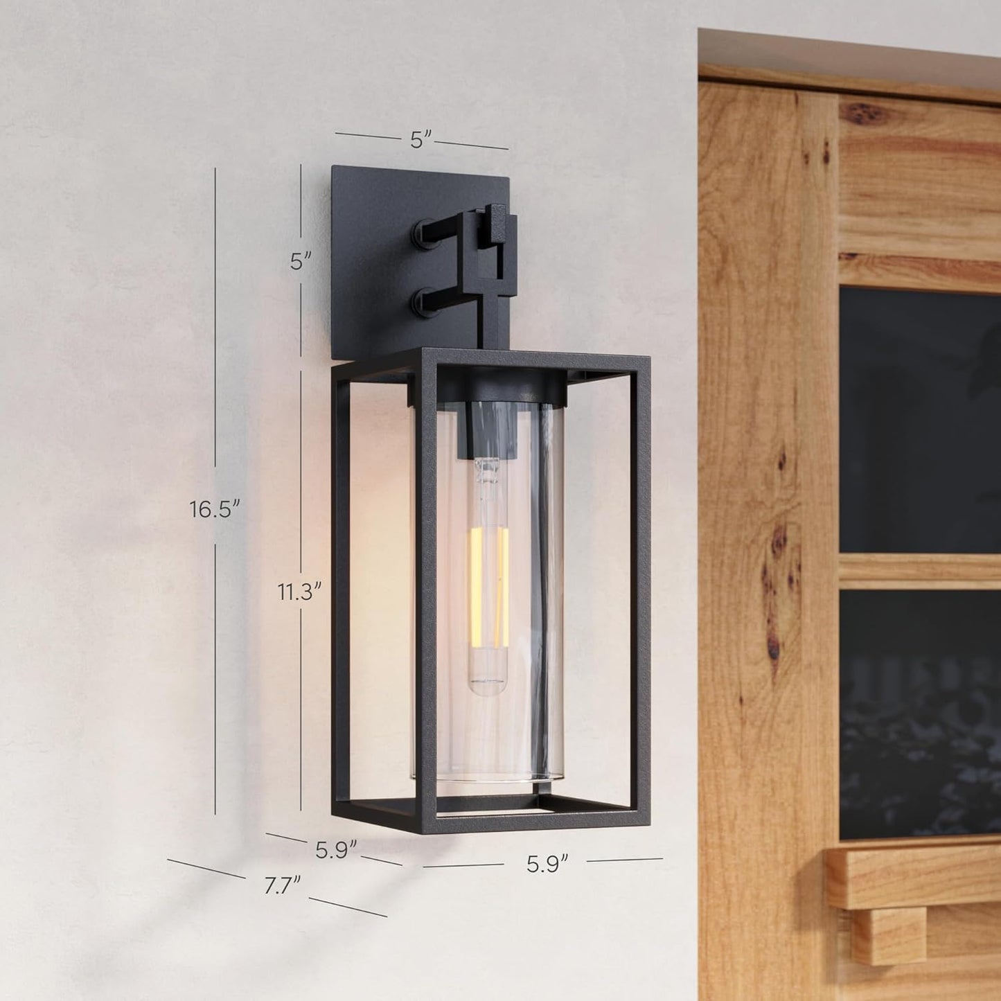 Sedona Outdoor Black Wall Sconce Light Fixture, Exterior Porch Lantern with Open Iron Frame and Cylinder Glass Shade for Patio and Front Door, Black/Clear, Set of 2