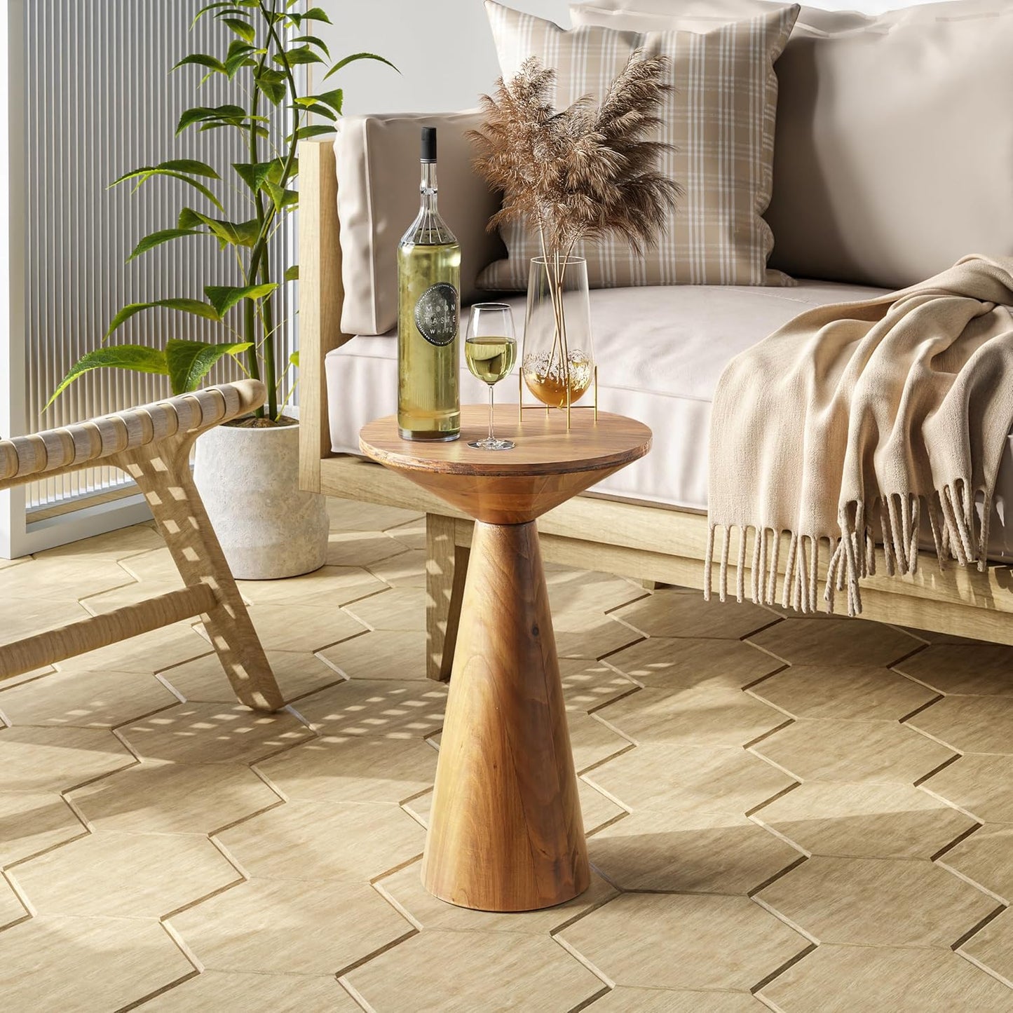 Small Pedestal End Table round Farmhouse Martini Table Wood Plant Stand Rustic Drink Table for Small Space Living Room, Walnut
