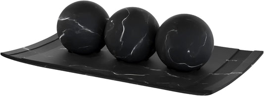 Black Marble Look Home Decor Bowl and Orb Set - Coffee Table Decor for Living Room - Centerpiece Table Decorations for Dining Table, Kitchen Counter, Foyer - Elegant House Decoration