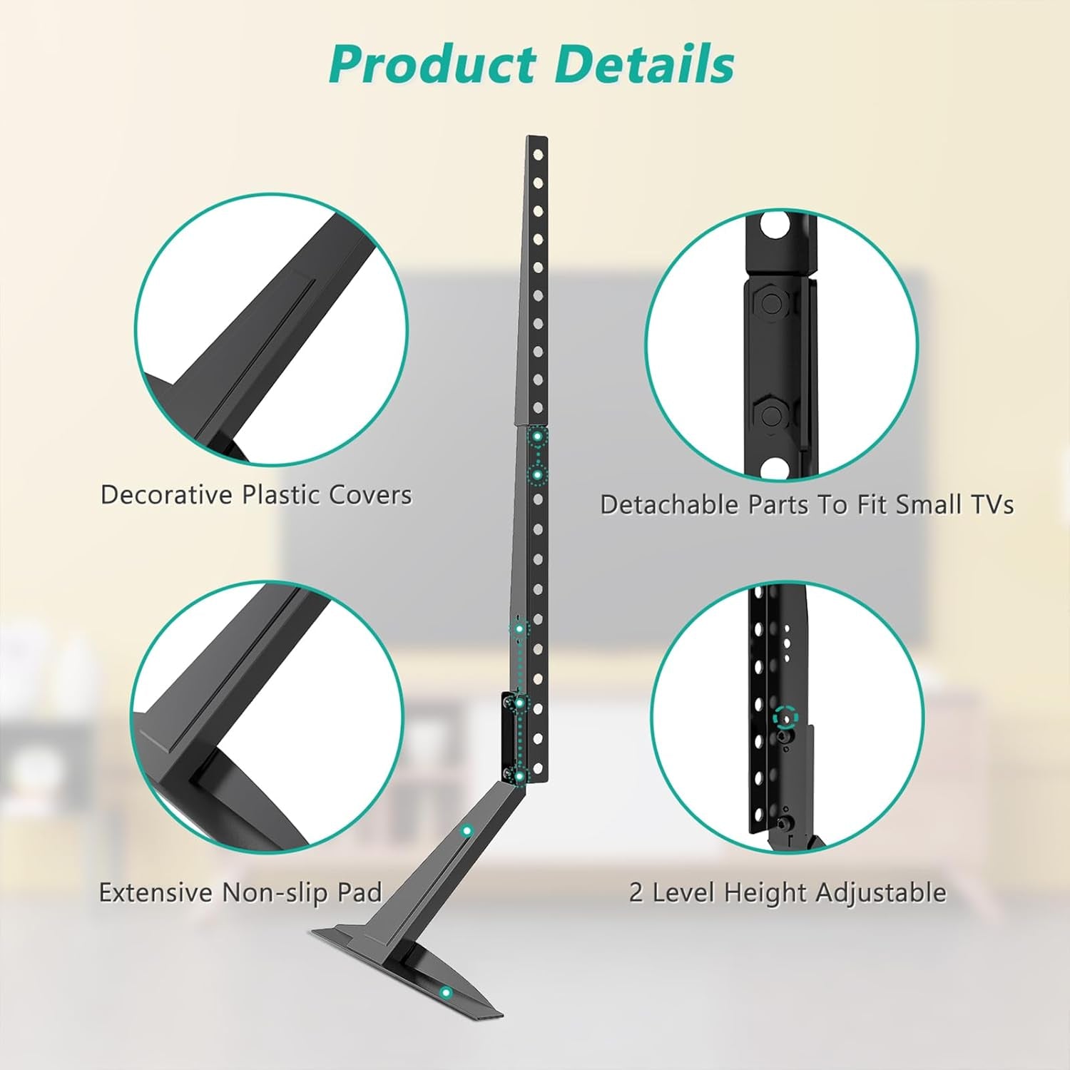 Universal TV Stand 55 Inch TV, TV Stand Mount for 22-65 Inch LCD Flat Screen Tvs, Table Top TV Stands Holds up to 110Lbs Mounting Holes up to 800 by 500Mm (TVS001), Black