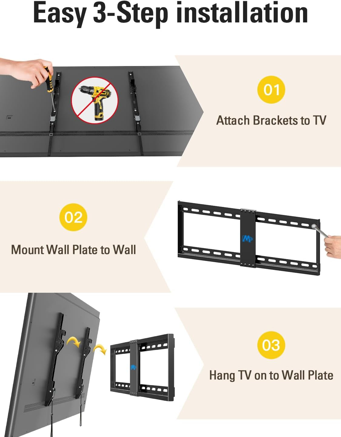 TV Wall Mount for Most 37-75 Inch Tvs, Universal Tilt TV Mount Fit 16", 18", 24" Stud with Loading Capacity 132Lbs, Max Vesa 600 X 400Mm, Low Profile Flat Wall Mount TV Bracket