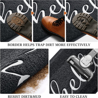 Door Mat (30"X17.5",Black), Welcome Mat Low Profile Front Doormat Floor Mat Non Slip Rugs for Entryway, Patio, High Traffic Areas