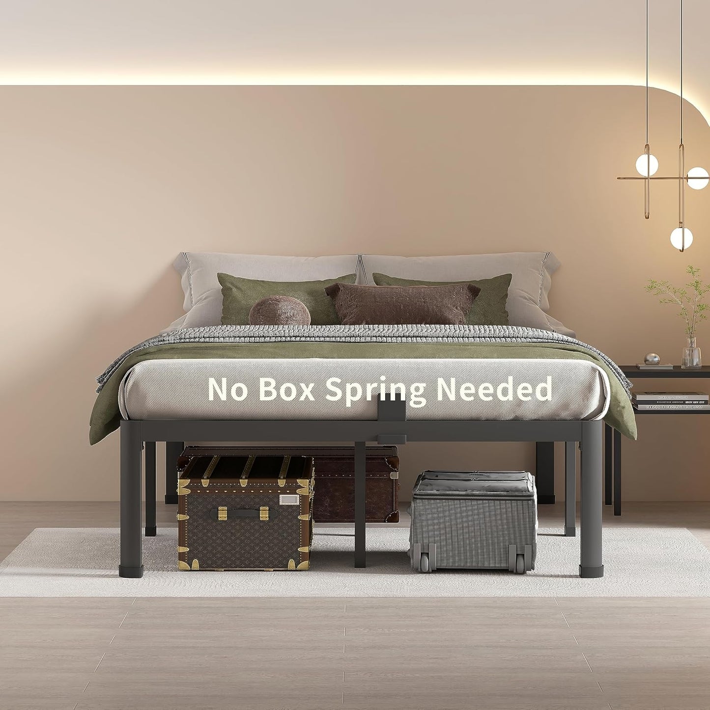 14 Inch Queen Metal Platform Bed Frame with round Corner Legs, 3000 LBS Heavy Duty Steel Slats Support, Noise Free, No Box Spring Needed, Easy Assembly