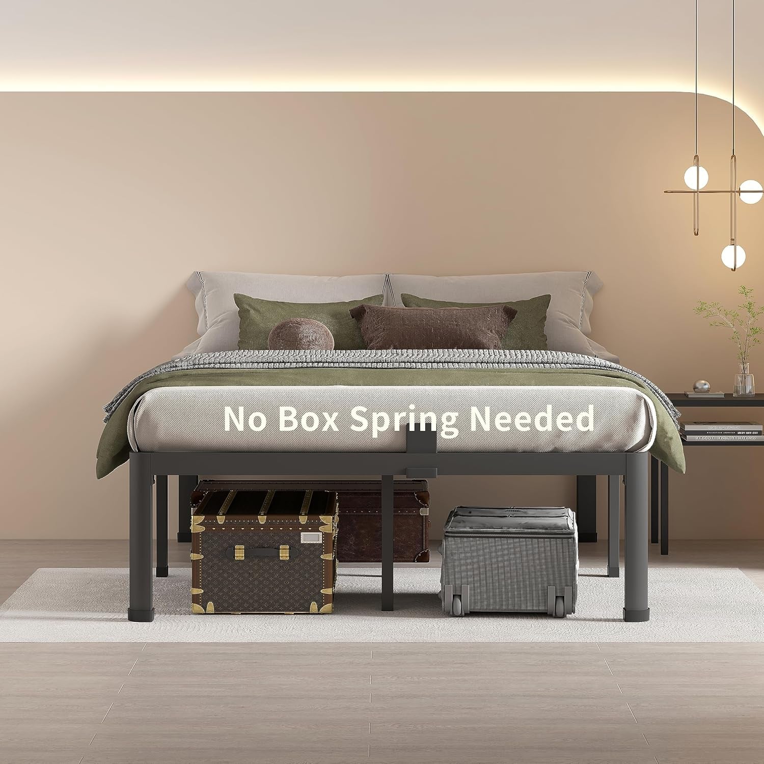 14 Inch Queen Metal Platform Bed Frame with round Corner Legs, 3000 LBS Heavy Duty Steel Slats Support, Noise Free, No Box Spring Needed, Easy Assembly