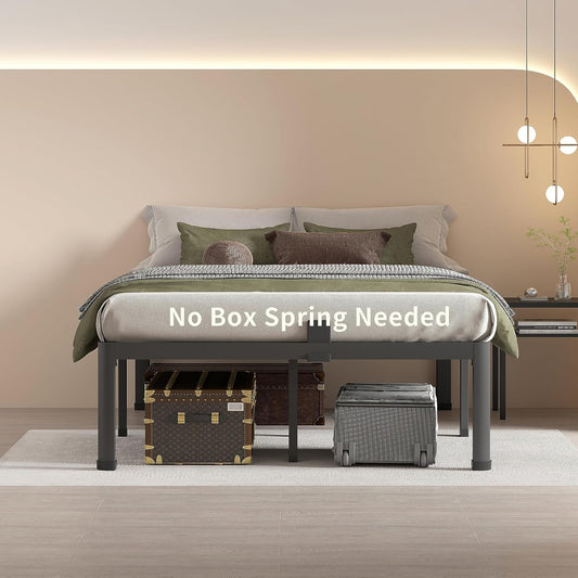 14 Inch Full Size Metal Platform Bed Frame with round Corner Legs, 3000 LBS Heavy Duty Steel Slats Support, Noise Free, No Box Spring Needed, Easy Assembly