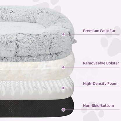 Human Dog Bed for Adults, 46 X 10 X 76 Long Human Size Dog Bed, Removable Cover, Orthopedic Design, Light Grey