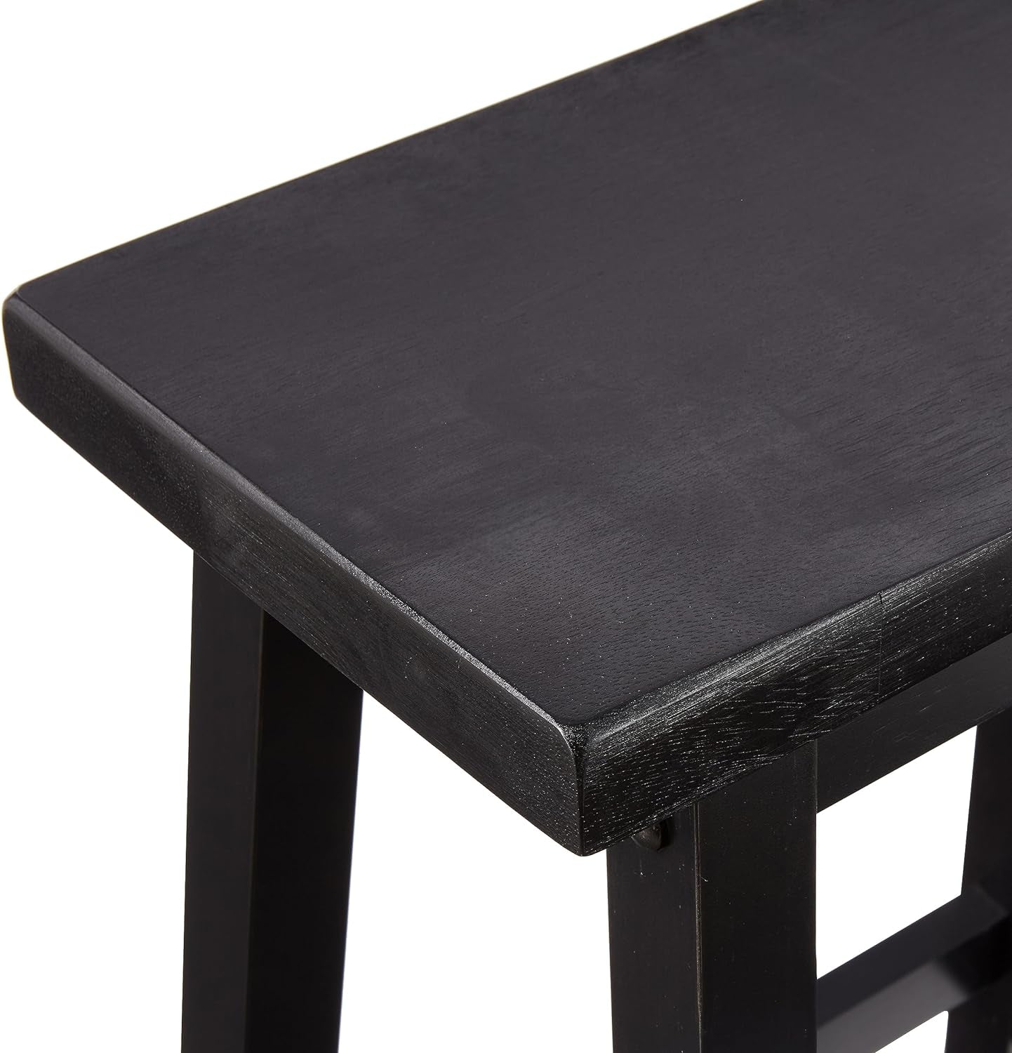 Solid Wood Saddle-Seat Kitchen Counter Barstool with Footrest, Easy Assembly - 24-Inch Height - Black - Set of 2